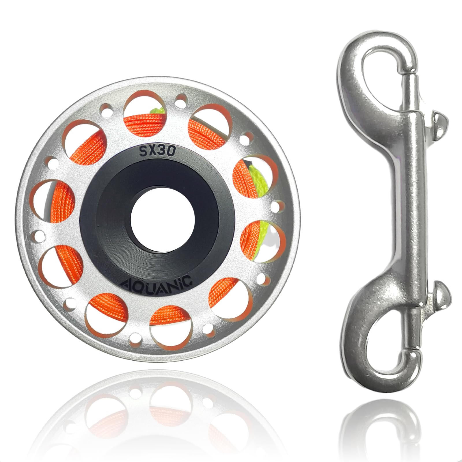 nitescuba Scuba Diving Reel 99FT Finger Reel with Dive Double-Ended Bolt Snap Clip Aluminum Scuba Dive Finger Spool Reel for Snorkeling Diving Fishing (SILVER)