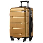 Coolife Carry On Luggage 22x14x9 Airline Approved Hardside PC+ABS Suitcase with TSA Lock, Lightweight Rolling Travel Luggage with Spinner Wheels(Black Brown, 20in)