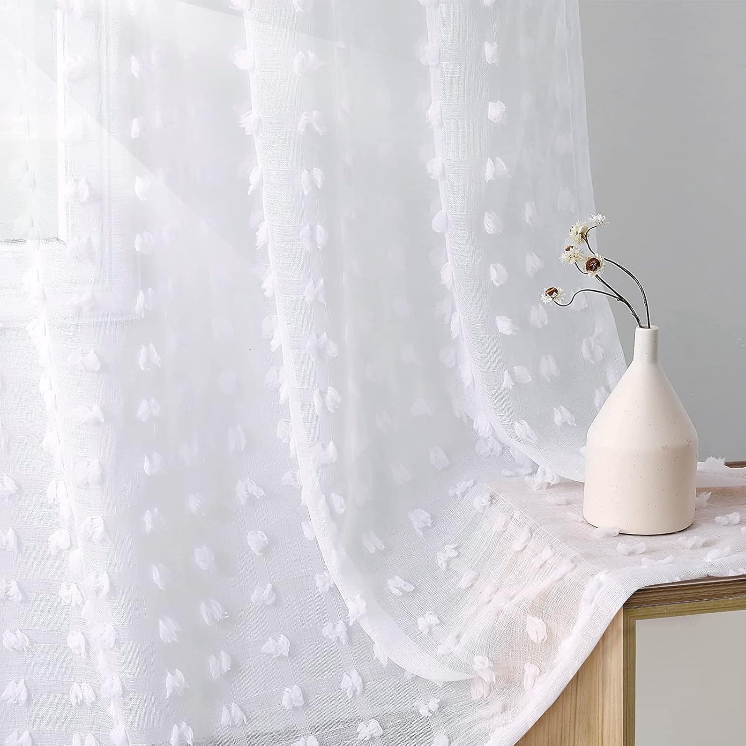 Window Treatments - Guken White Sheer Curtains 84 Inch Length 2 Panels Sets for Living Room Bedroom 38 Inch Width White Farmhouse Boho Drapes White Pom Pom Curtains Tufted Semi Sheer Nursery Kids Rod Pocket 38x84 Long