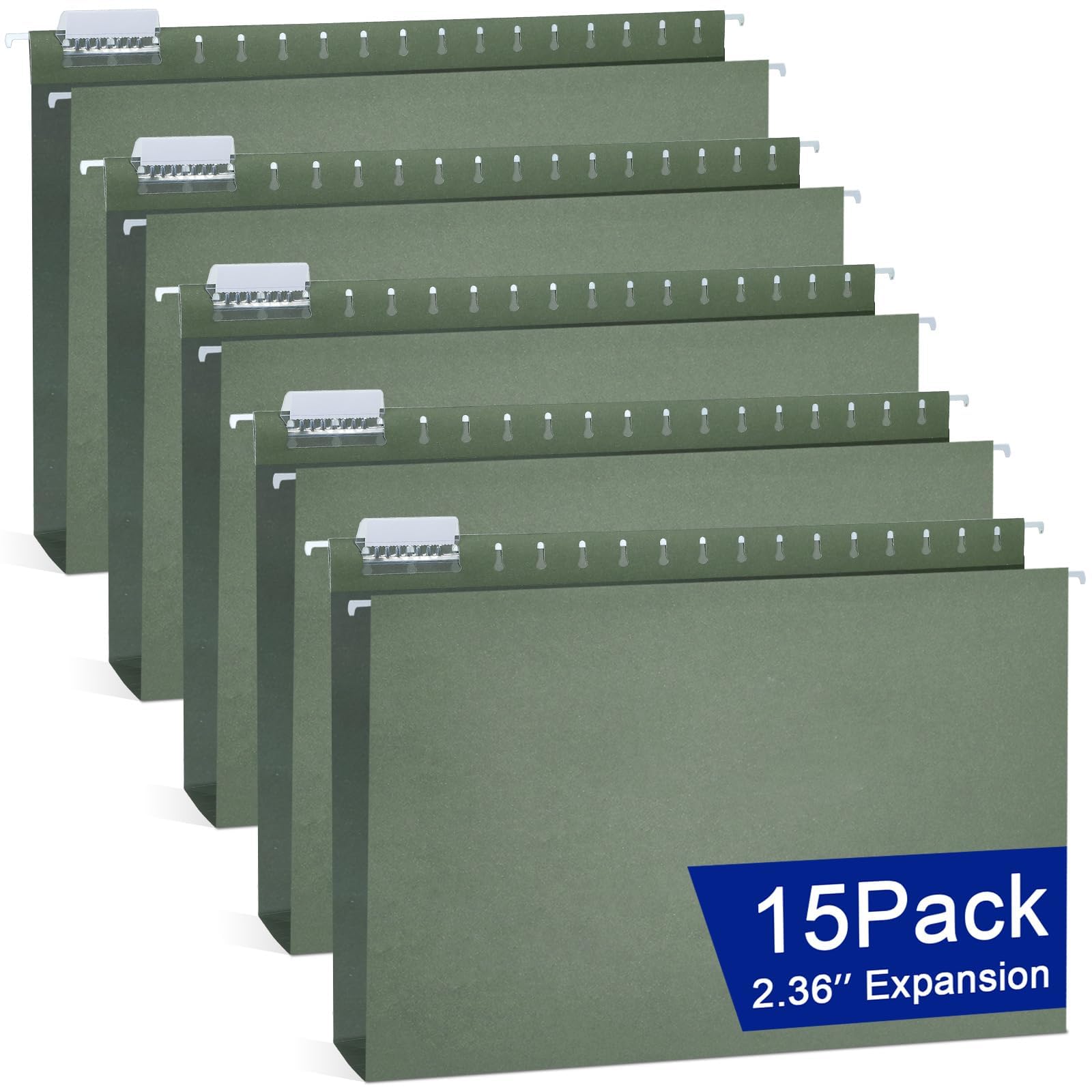 Photo 1 of gisgfim 15 Pack Reinforced 11x17 Hanging File Folders 1/5 Cut Heavy Duty Hanging File Folders with Plastic Tabs & Label Cards Expanding Hangers File Organizer for Drawing Engineering Document (Green)