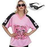 ZhouBoat Jersey Shirts for Women Y2k Tops Baggy Shirts Oversized Tees V Neck Cute Butterfly Soccer Streetwear T Shirt Tops