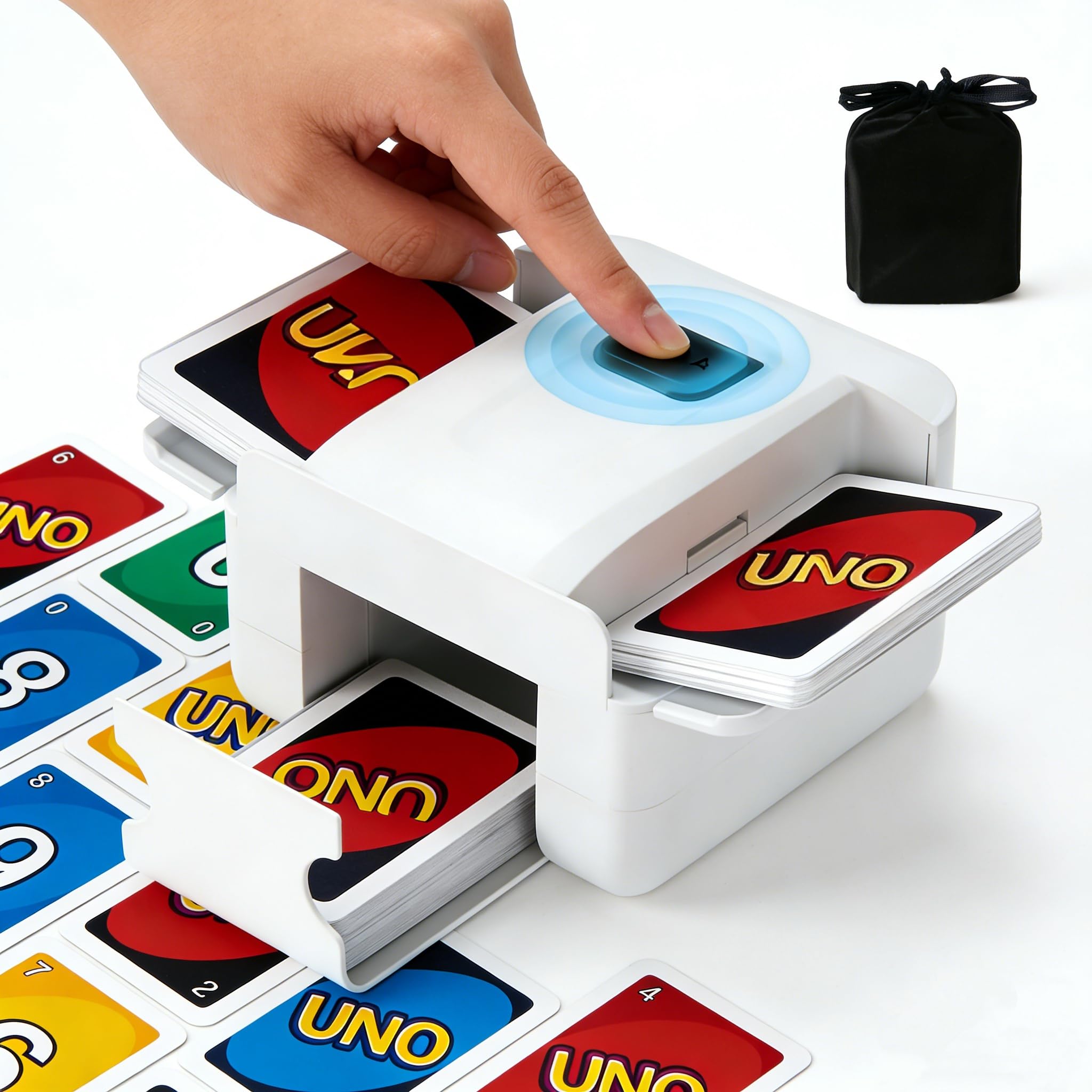 Automatic Card Shuffler 1/ 2 Deck, One-Click Shuffling Mode, 2000mAh Rechargeable Shuffle Machine with Storage Bag, Electric Playing Card Shuffler for Poker, UNO, Blackjack, Skip-Bo, Phase 10 (White)