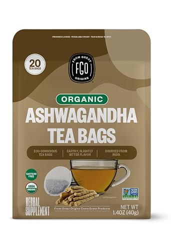 FGO Organic Ashwagandha Tea, 20 Count, Eco-Conscious Herbal Tea Bags ...