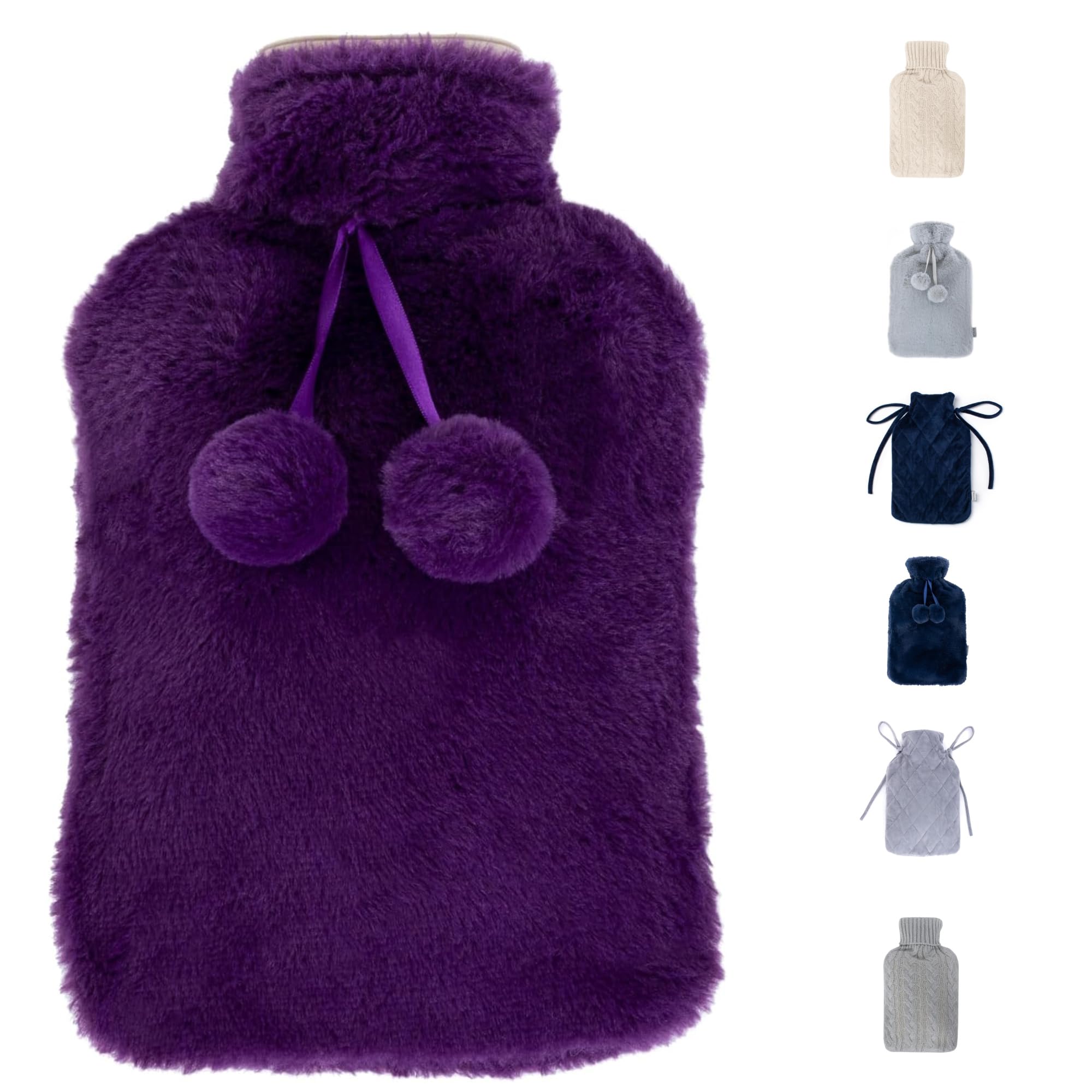 LIVIVO 2L Hot Water Bottle with Cover UK - Large Thermoplastic Hot Water Bottles for Adults Winter Warmth & Stress Relief - Warm Hot Water Bag, Removable Washable Cover, Leakproof Screw Cap - Purple