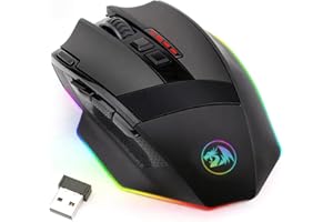 Redragon M801 Wireless Gaming Mouse, RGB Gaming Mouse with MMO 9 Programmable Macro Editing Buttons, UP 16000 Adjustable DPI, Rapid Fire Button for Game, Windows,PC - Wireless, Black