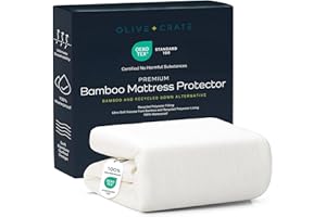 Olive + Crate 100% Viscose Bamboo Mattress Protector - Eco-Concious Cooling Bamboo Mattress Cover - Waterproof Hypoallergenic Protection - Breathable King Size Shield Against Dust & Spills