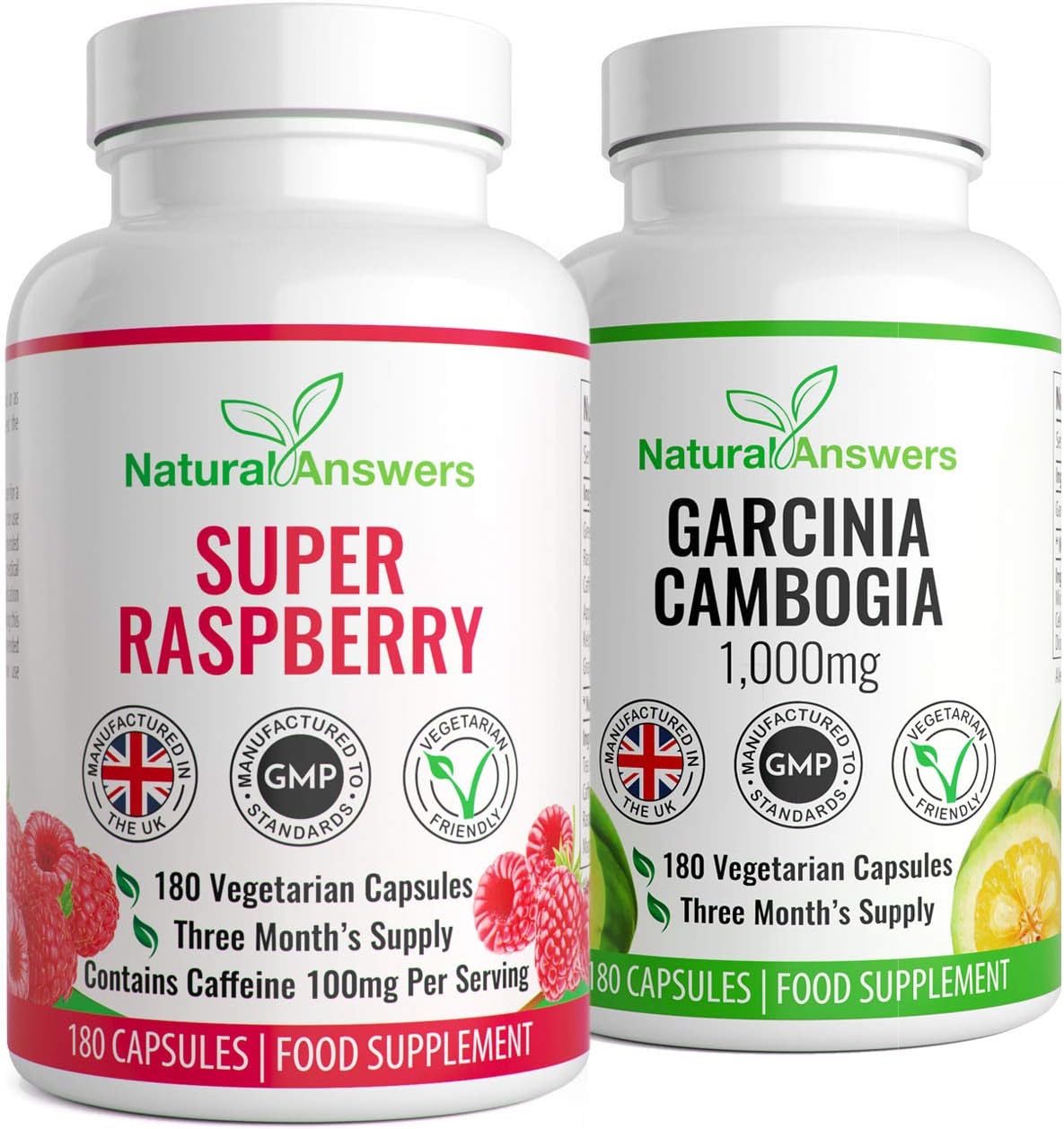 Super Raspberry Ketone & Garcinia Cambogia | 3 Month Supply | Keto Diet | Weight Loss Fat Burner Duo | Vegetarian Friendly Capsules | Well Known Trusted Brand Natural Answers | UK Manufactured