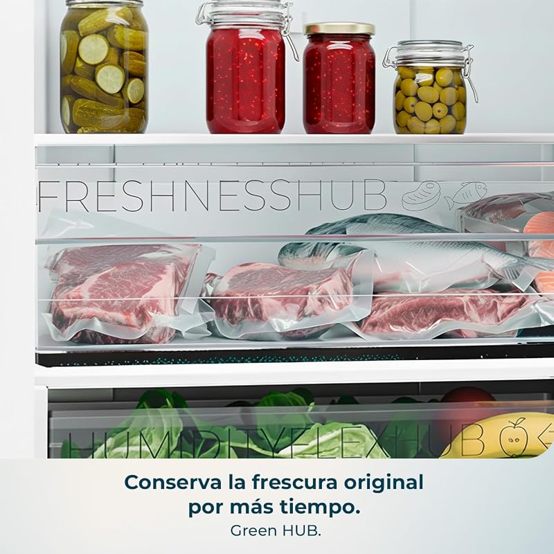 Bolero CoolMarket Combi 322i WD Inox E. 322L Total No Frost Combi Frigorífico. 185,5 cm de altura, 59,5 cm de largura, Classe E, Tecnologia Multi Airflow, HumidityFlex HUB, LED interior, Aço Inoxidável