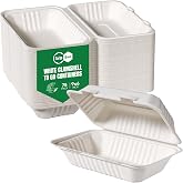 Turbo Bee 75 Pack White Compostable Take Out Containers, 9x6 Disposable Food Containers with Lids, Heavy Duty Clamshell To Go Boxes for Restaurant, Catering, Meal Prep &amp; Lunch