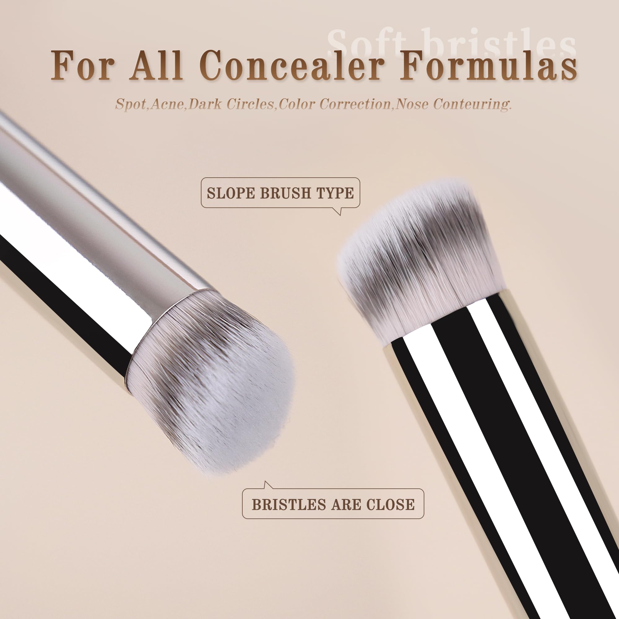 Mini Concealer Brush, Flat Top Makeup Brush for Under Eye and Spot, Soft Synthetic Bristles for Liquid or Cream, No Shedding, Travel Size, 5.95