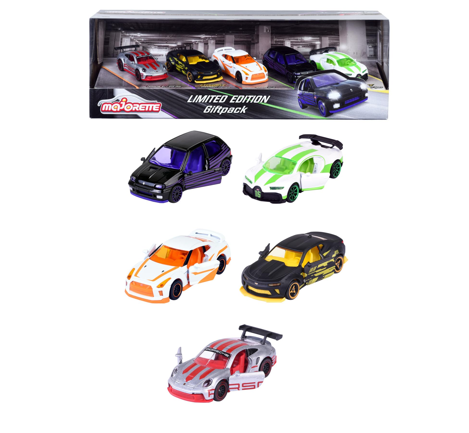Majorette Car Set Limited Edition 10 - Gift Set with 5 Model Cars (Renault, Porsche, Nissan, Bugatti, Chevrolet), Metal Cars with Freewheel, Each 7.5 cm, for Children from 3 Years — image 1