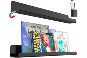 FUCDTEFC Magnetic Book Shelf, 2 Pcs Acrylic Magnetic Book Shelves for Whiteboard Classroom with Pen Organizer, Book Display Shelf File Rack for Classroom Refrigerator Office Black