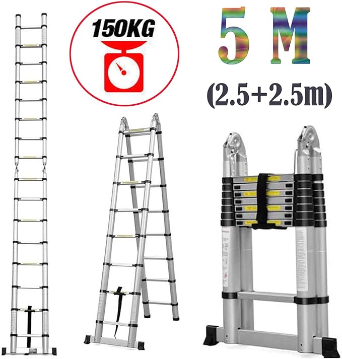 Telescopic Step Ladder 5M AFrame Folding Extension Aluminium Portable