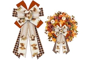 ALIBBON Large Fall Bows for Wreaths, Thanksgiving Wreath Bows, Flower Animal Cow Bows, Brown Buffalo Plaid Bows for Front Door, Fall Thanksgiving Decor, Burlap Bows for Wreath Indoor Outdoor Decor