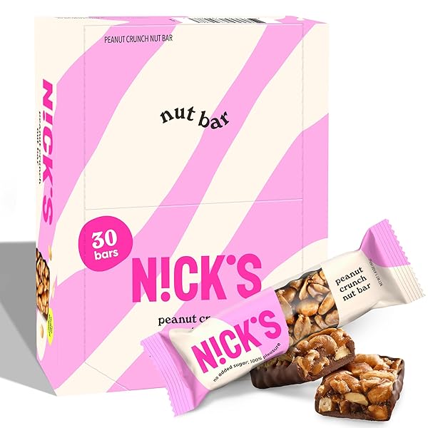 N!CK’S PEANUT CRUNCH KETO NUT BAR, NO ADDED SUGAR, 3G NET CARBS, 7G PROTEIN, 180 CALORIES, VEGAN CHOCOLATE, KETO CANDY, GLUTEN FREE, LOW CARB SNACK, BULK SAVING (PACK OF 30) 40.0 GRAMS