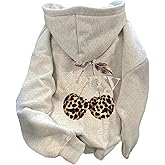 SHENHE Women's Leopard Cherry Printed Hoodie Loose Fit Casual Trendy Sweatshirt