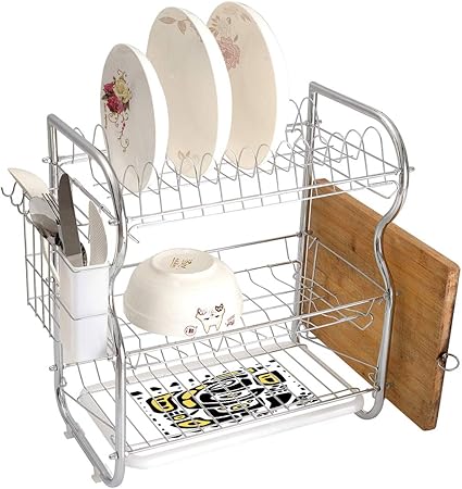 Stainless Steel 3 Tier Dish Drainer Rack Ethnic Kitchen Drying Drip Tray Cutlery Holder Oriental Arrangement With Animal Motifs Traditional Yoga Pose Sketch Design Yellow And Black Storage Space Saver Amazon Co Uk Kitchen Home