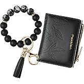 Keychain Bracelet Wristlet with Wallet Card Holder Pocket, Flower Tassel Purse Silicone Key Ring for Women