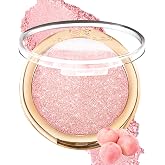 YOUNG VISION Pink Pressed Powder Face Highlighter, Luminous Shimmer Makeup | Baked Natural Glow Shimmer Highlighting Makeup for Cheek, Eye, Eyeshadow, Body, Skin, Cruelty-Free, Xmas Holiday Gift