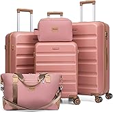 Eeeza Luggage Sets 5 Piece, Suitcases with Wheels,ABS Hard Case Luggage with TSA Lock Spinner Wheels,Carry On Luggage Set (Pink,20/24/28 Inch)