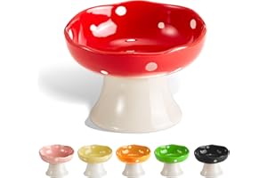 TRUNDISAN Ceramic Elevated Mushroom Cat Bowls, Tilted Raised Pet Dish Anti Vomit Kitten Bowl for Indoor Cats, Whisker Friendly Pet Food and Water Bowl for Kitten, Cat, Puppies, Dishwasher Safe (Red)