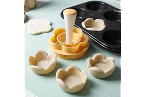 Egg Tart Molds, Dough press, Flower Round Dough Cookie Muff Baking Moulder Set, DIY Cake Tart Pan Mold for Egg Shells,Pastry,