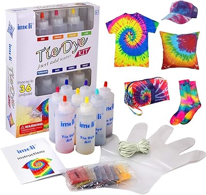 Imoli Tie Dye Kit 8 Levendige Kleuren Stoffen Textielverven Permanente One Step Tie Dye Kunstset Voor Kinderen Volwassenen Mode Doe Het Zelf Inclusief 8 Kleurstofflessen En 8 Kleurstofpakketten Amazon Nl