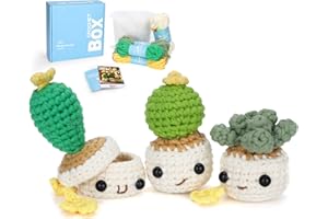 Cudroza Crochet Kit for Beginners Starter - 3 PCS Smiley Potted Plant Crochet Kits with Step-by-Step Video Tutorials and Yarns, Hook, Accessories, DIY Craft Gift for Adults and Kids(30%+ Yarn)