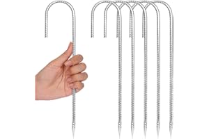 CEWOR 6 Pack 12 Inch Rebar Stakes, J Hook Tent Stakes Heavy Duty Long Galvanized Ground Anchors Metal Spikes Landscape Yard Stakes for Signs, Trampoline, Chain Link Fence, Outdoor Decoration