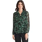 Kasper Women's Long Sleeve Ruffle Front Printed Top
