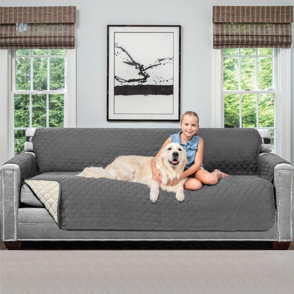 Sofa Shield Original Patent Pending Reversible X-Large Oversized Sofa Protector for Seat Width to 78 Inch, Furniture Slipcover, 2 Inch Strap, Couch Slip Cover Throw for Pet Dogs, Sofa, Charcoal Linen: Home & Kitchen