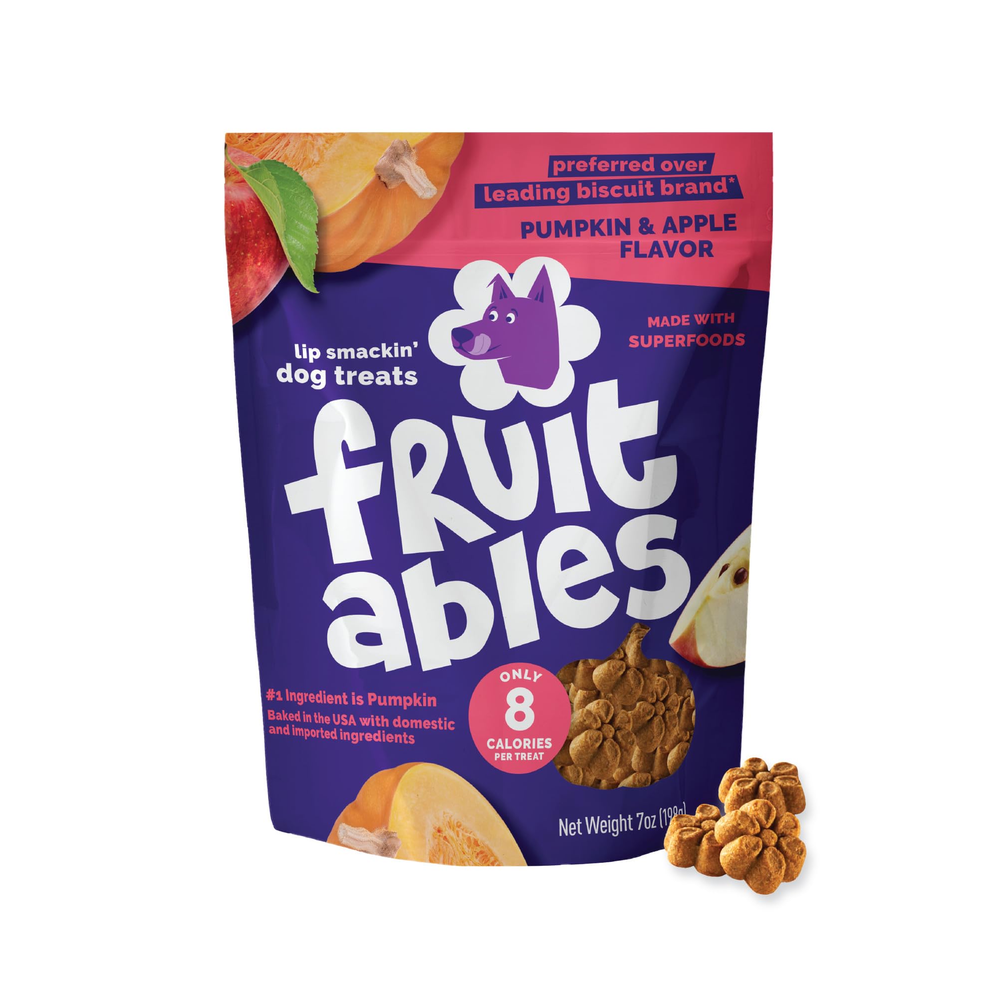 Fruitables Baked Dog Treats, Pumpkin Treats for Dogs, Healthy Low Calorie, Free of Wheat, Corn and Soy - Pumkin & Apple 198g
