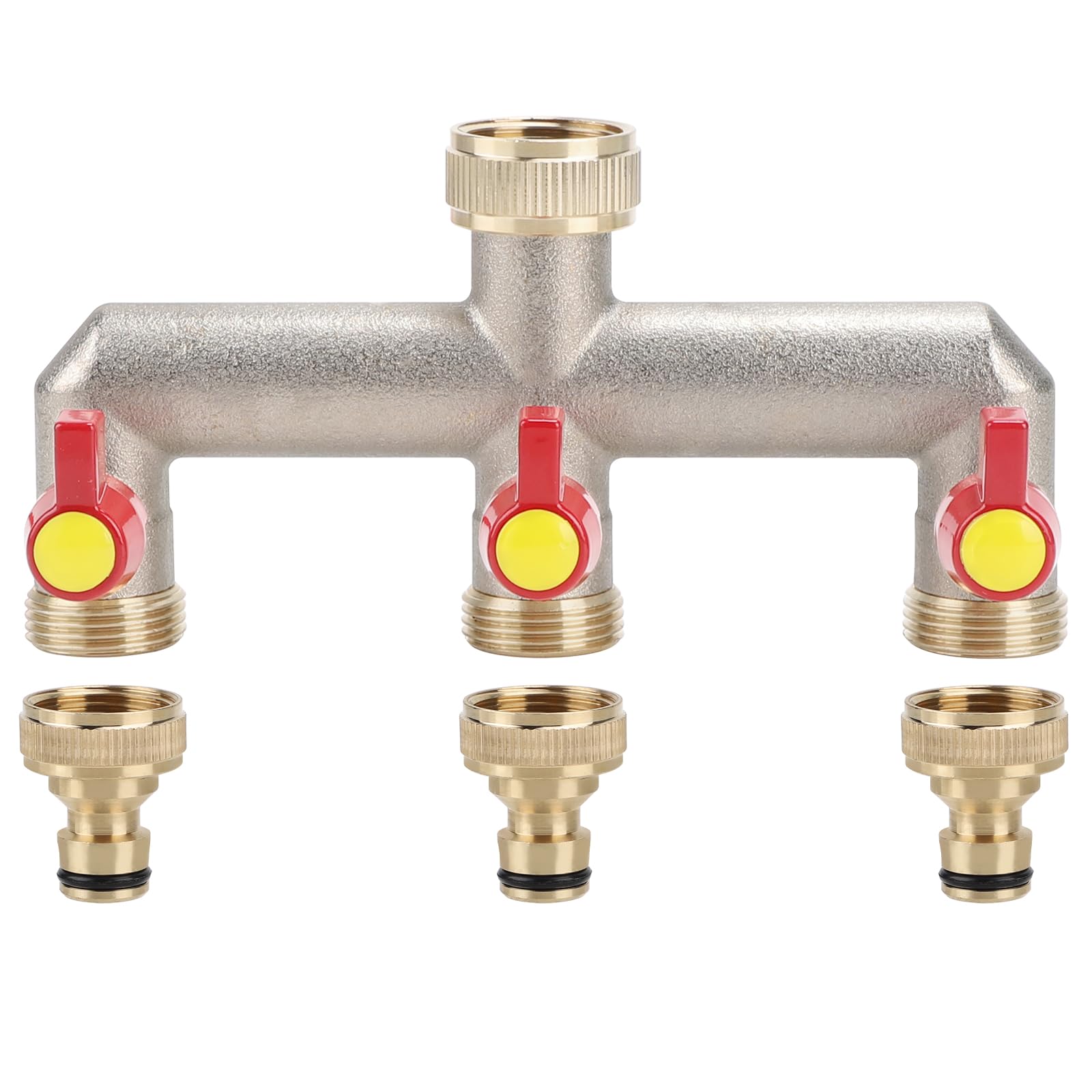 LALAGO 3-Way Brass Tap Distributor for Garden Hose - Water Flow Regulation, 3/4 Inch Hose Adapter, Garden Water Distributor