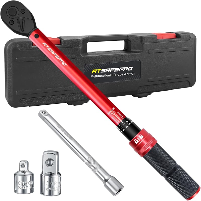 ATsafepro 3/8 inch Drive Torque Wrench Set 5-60 Nm with Adapters