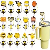 15Pcs Silicone Straw Covers Cap for Stanley Cup 20 30&40 Oz Cup, Honey Bee Yellow Styles Straw Toppers for Stanley 40 Oz Tumbler 10mm 0.4in Lid Accessories