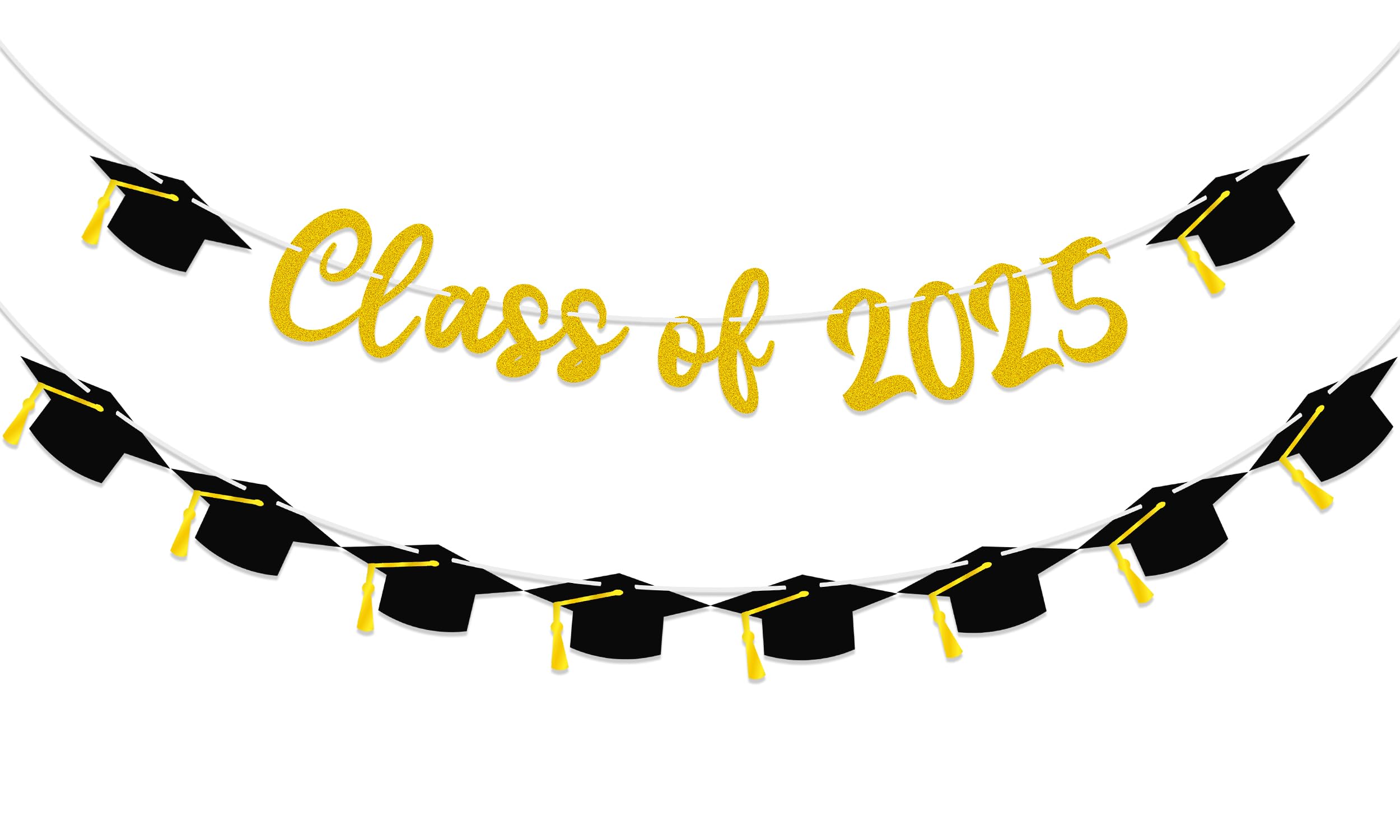 Photo 1 of *** PACK OF 3***15PCS Gold Class of 2025 Banner, 2025 Graduation Decorations, Gold Glitter Graduation Banners, Congrats Grad Banner Garland for High School College Grad Party Supplies Decor