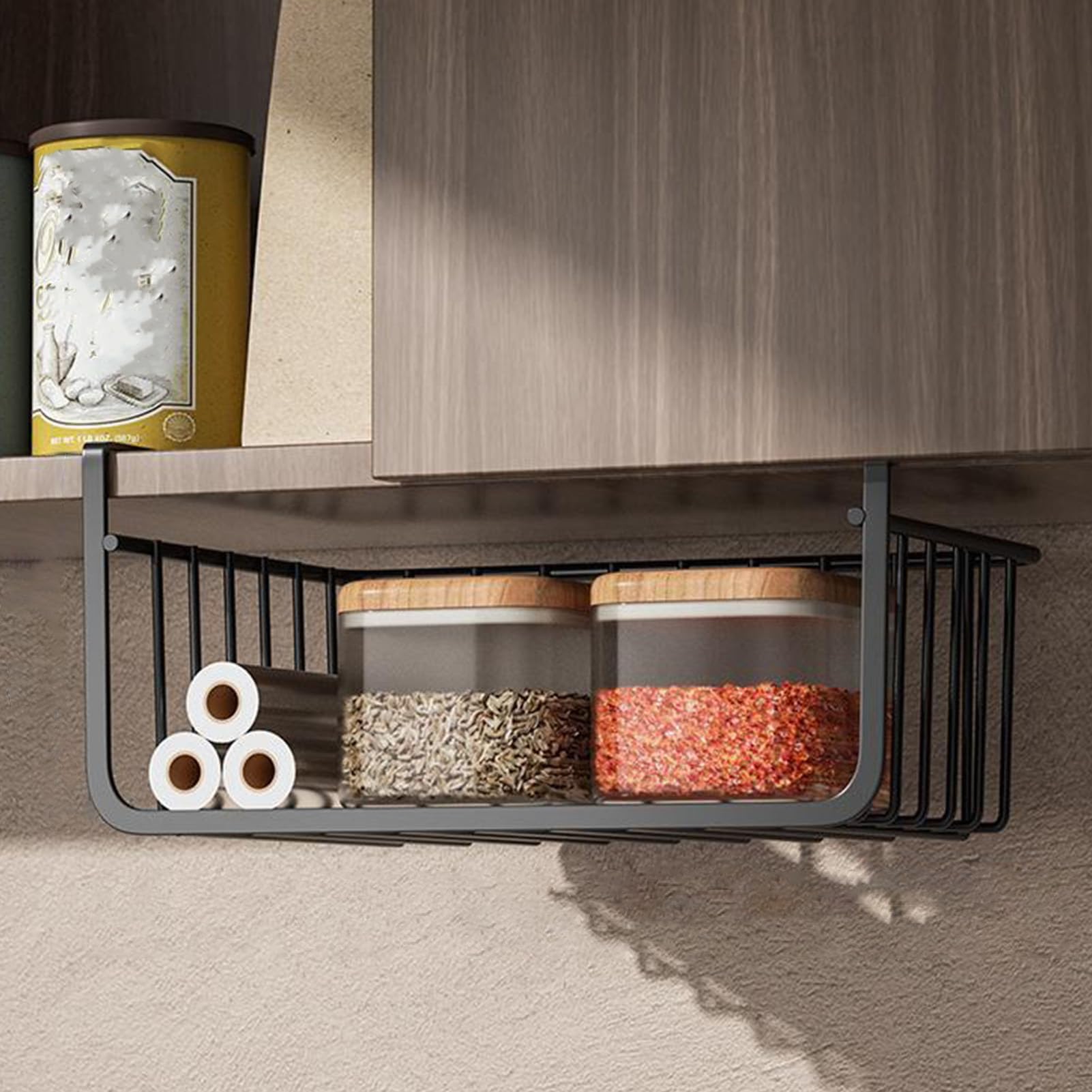 Photo 1 of Enforose Under Shelf Wire Basket, Undershelf Storage Basket, All-Metal Hanging Storage Organizer for Kitchen & Bathroom, 32x12x11.5cm (Large Black)