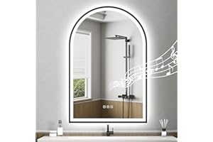 STARLEAD 36"x24" LED-Bathroom-Mirror-with-Lights, Wall-Mounted with Bluetooth, Anti-Fog, 3 Color Temperature Dimmable Brightness, Waterproof, Tempered Glass, Frontlit & Backlit, Black Frameless Arched