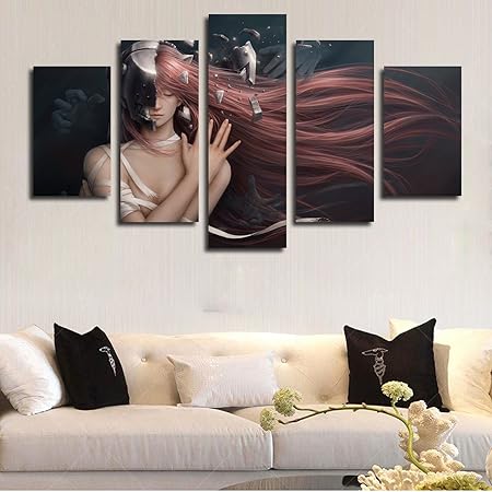La Vie 5 Teilig Wandbild Gemälde Anime Lange Haare Frau Moderne Kunstdruck Hochwertiger Leinwand Bilder Poster Drucken für Zu