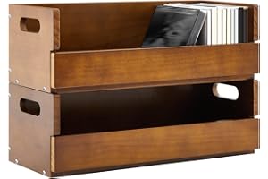 CroBlissful 2 Set Wooden CD Storage Box Holder Shelf Cassette Tape Display Racks with Carrying Handles, Organizer Shelf for Movie Cases, DVDs, Each Set Can Store up to 36 Pcs CDs (Brown)