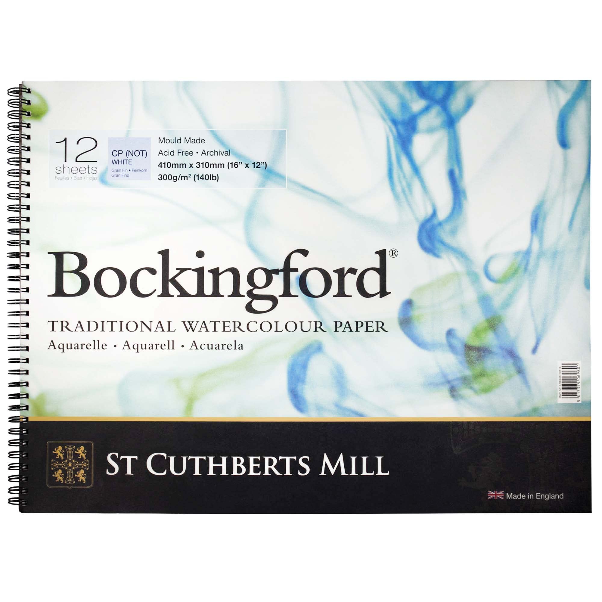 St. Cuthberts Mill Bockingford Watercolour Paper Pad: Spiral - 12x16in - 140lb (300g/m²) - NOT Surface - 12 Sheets