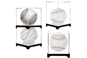 TERDEWE 4 Pack（with Base） Baseball Display Case,UV Protected Acrylic Baseball Boxes for Display