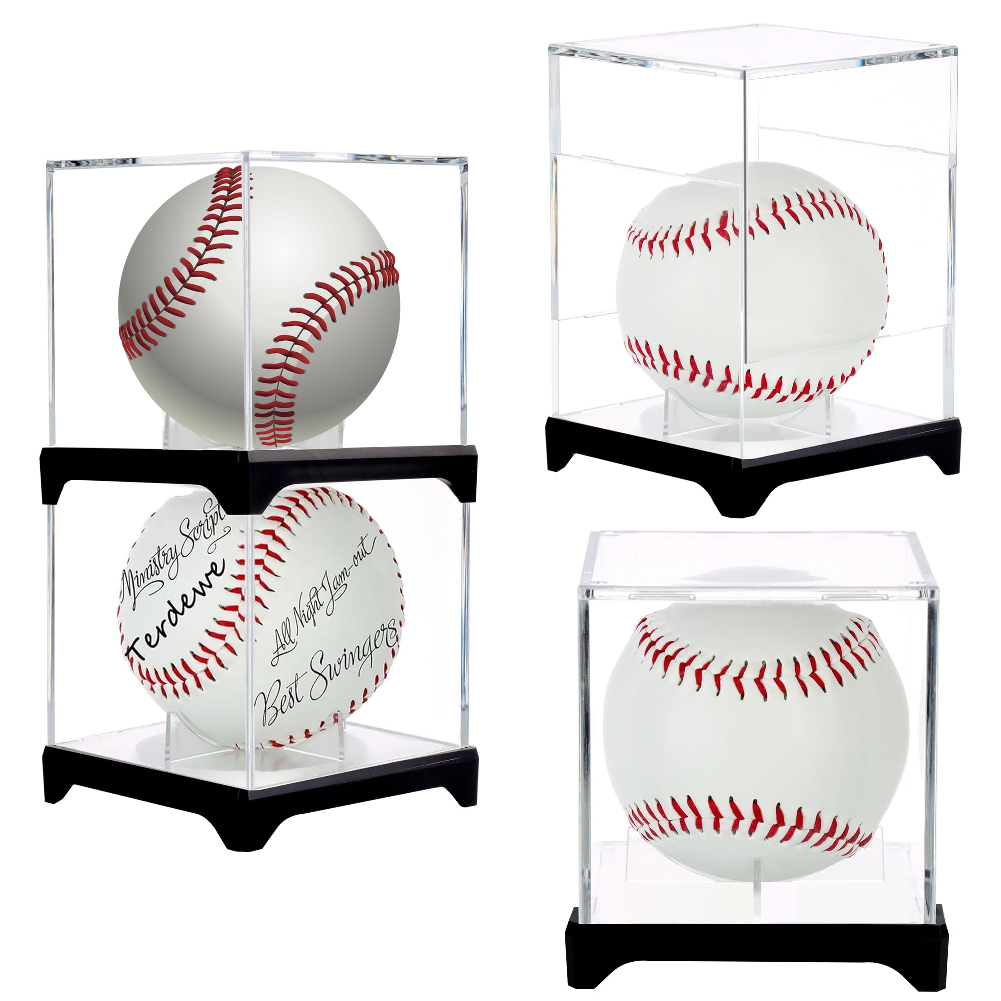 4 Pack（with Base） Baseball Display Case,UV Protected Acrylic Baseball Boxes for Display