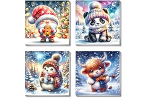 bleihum 4 Pack Christmas Paint by Number for Kids Framed- Paint by Numbers for Kids Ages 4-8-12, Animals Kid Painting by Numbers Crafts Kits for Home Wall Decor Gifts(8X8inch)