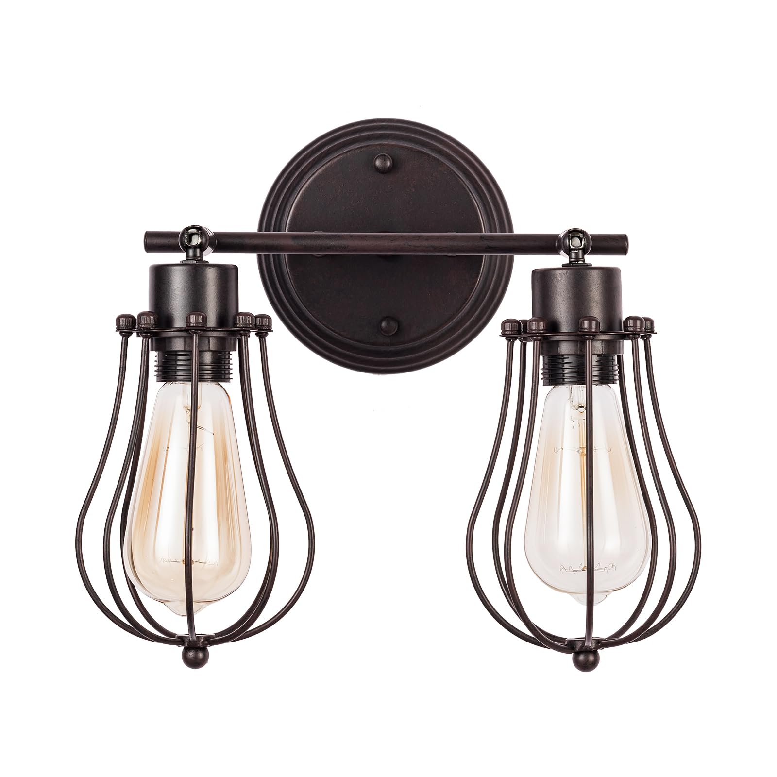 Luling Industrial Wall Sconce Rustic Loft Antique Wall Lights Wire Cage Adjustable Socket Edison Vintage Metal Retro Lamp Fixtures for Bedroom Gazebo (No Bulb) (with 2 Light) (Rust)