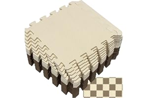 Yostrong® 18 Tiles Interlocking Puzzle Foam Baby Play Mat with Straight Edges for Playing - EVA Babies Crawling Mat | Rubber Floor Work Out Mats for Home Gym. Brown, Beige. YOC-FJb18S18