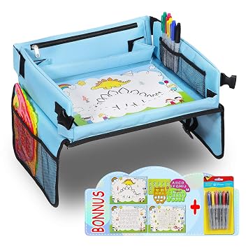 Thinkmax Kids Travel Tray Toddler Car Seat Lap Tray Dry Erase Baby Activity Organizer With Tablet Holder Mesh Pockets And Carry Bag