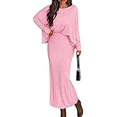PRETTYGARDEN Women's Fall 2026 Two Piece Matching Skirt Sets Long Sleeve Tops Maxi Long Slit Bodycon Skirts Vacation Outfits