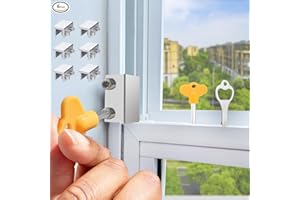 AUSWAUR Window Locks,(6 Sets) Sliding Window Locks with Key,Window Locks Security for Up and Down Windows,Adjustable Aluminum Window Stopper,Easv to Install Vertical Window AC Unit Security Lock (Silver)