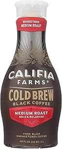 Califia Farms - Pure Black Medium Roast Cold Brew Coffee, 48 Oz, 100% Arabica, Plant Based, Vegan, Gluten Free, Non GMO, Suga